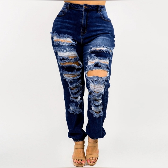 #125 🛑1X,2X,3X✨️ PLUS SIZE ✨️Distressed Denim JOGGERS Jeans - Picture 4 of 6